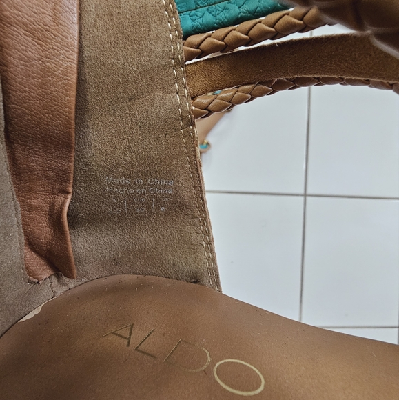 Aldo zipper sandalsWomen’s Brown and Turquoise Egyptian Roman Style Strappy Sand - Picture 3 of 8